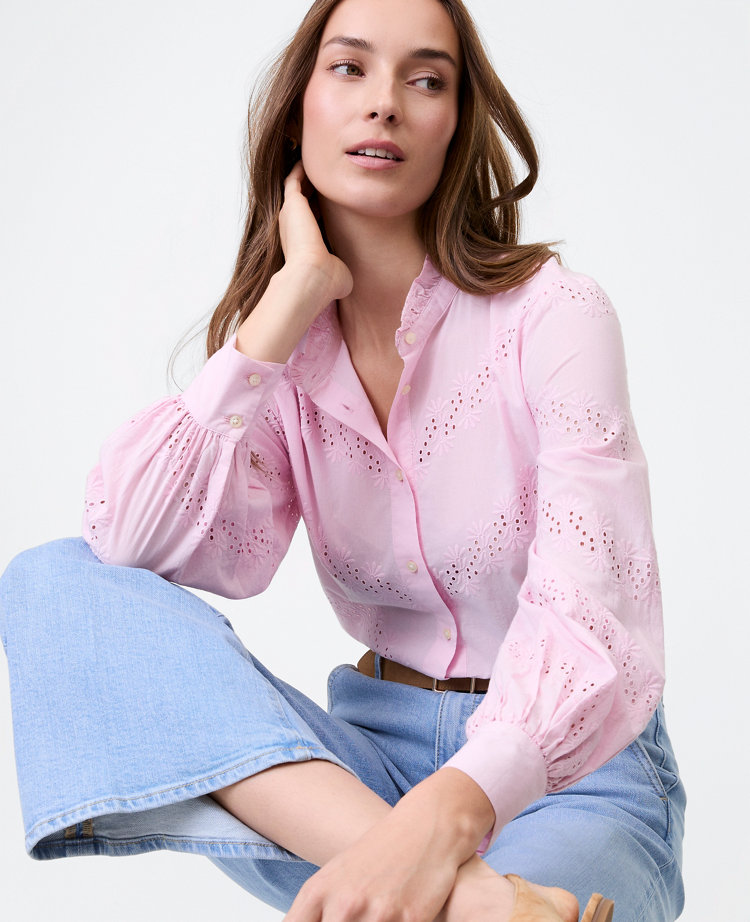 Weekend Collection Eyelet Ruffle Collar Shirt