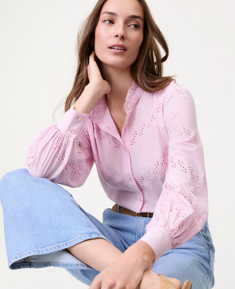 Weekend Eyelet Ruffle Collar Shirt