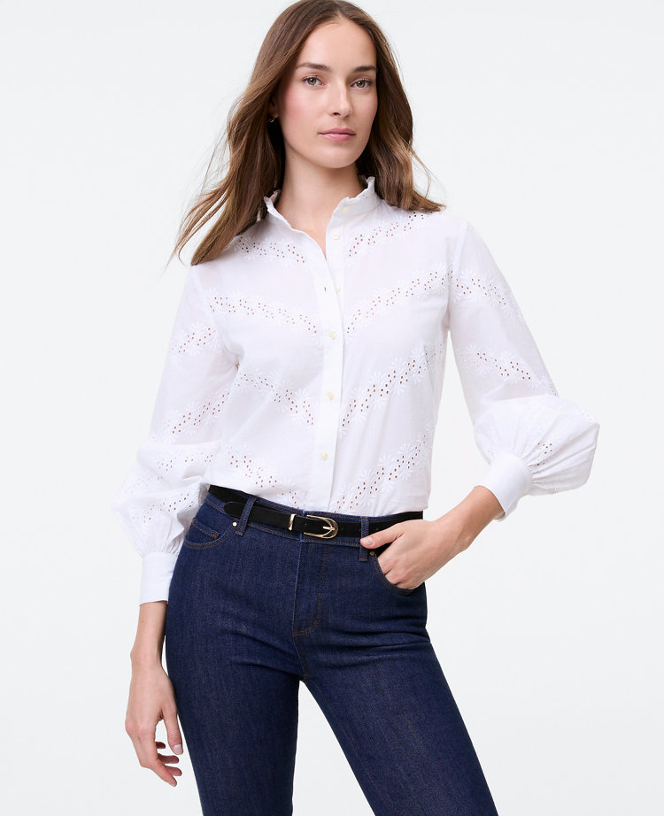 Weekend Collection Eyelet Ruffle Collar Shirt
