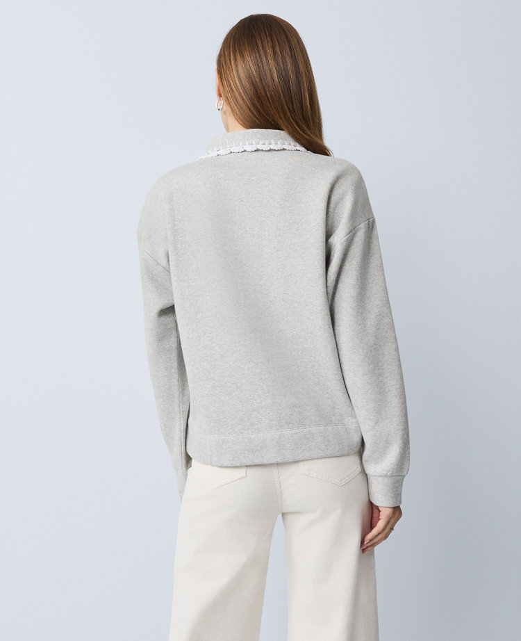 Petite Weekend Collection Crochet Trim Collared Sweatshirt