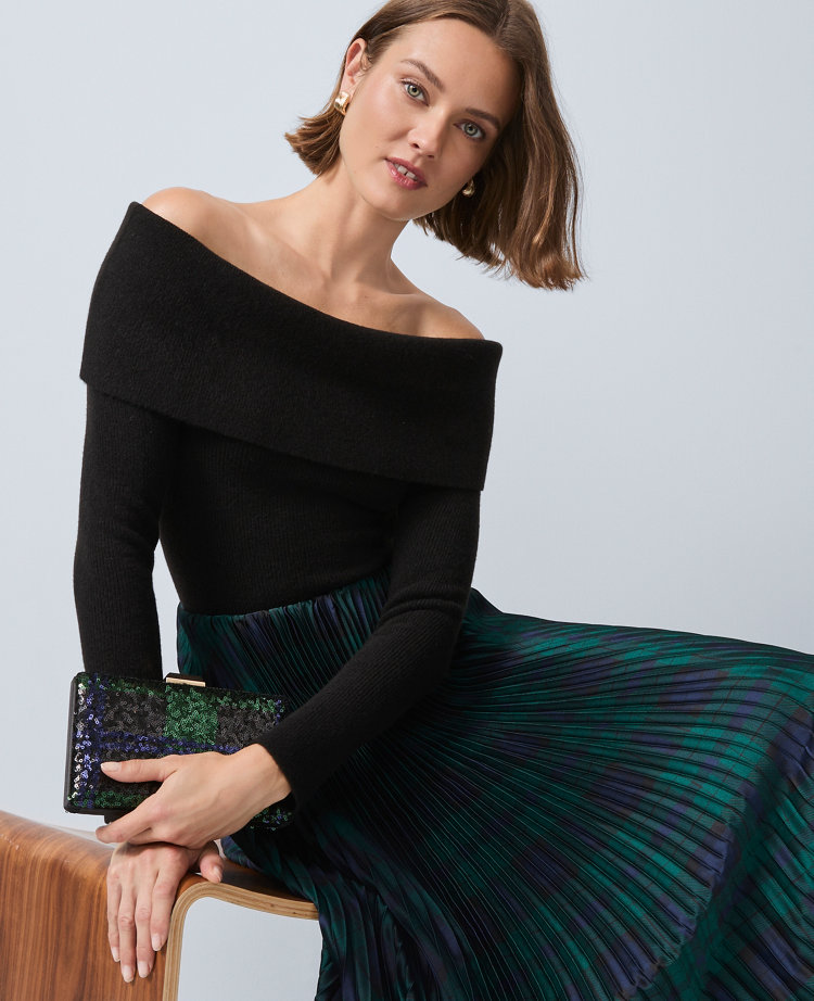 Ann Taylor Petite Plaid Pleated Midi Skirt In Multi