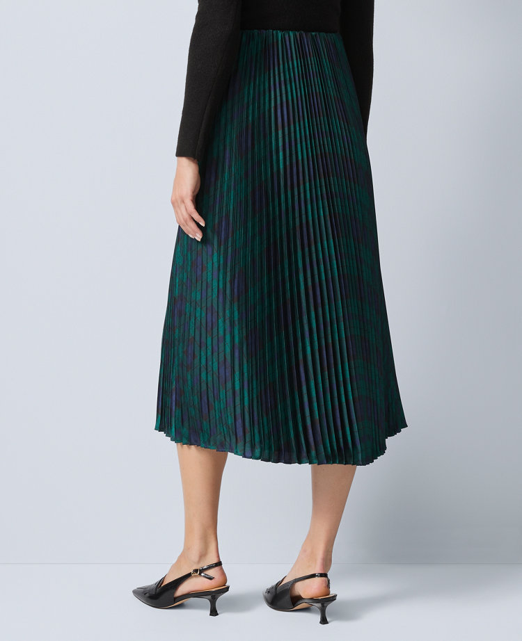 Ann Taylor Petite Plaid Pleated Midi Skirt In Multi