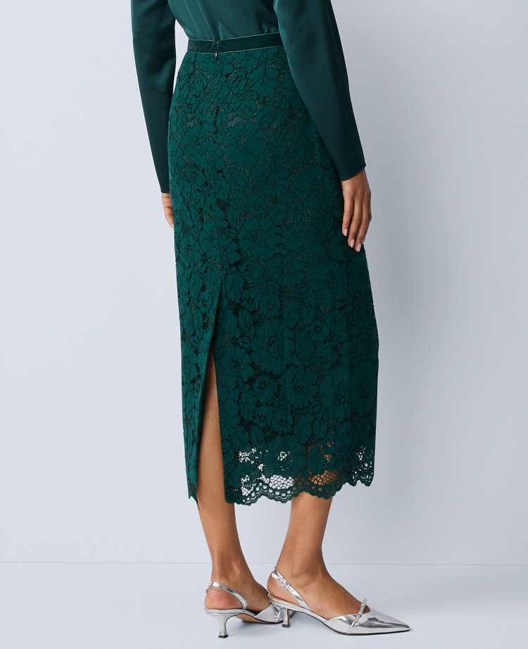 Ann Taylor Petite Lace Column Midi Skirt In Green
