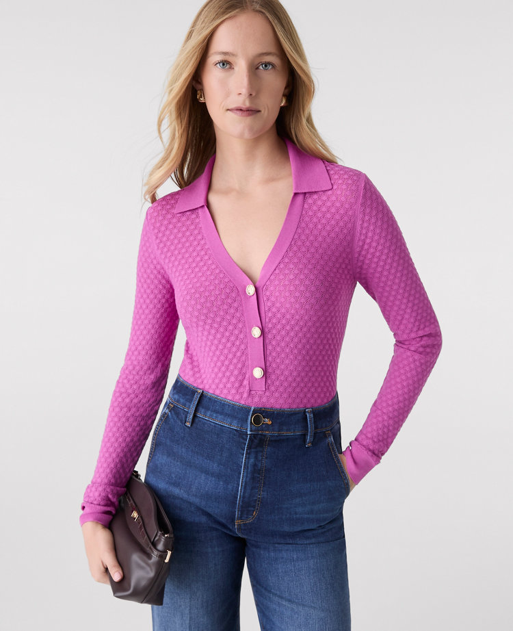 Pointelle Polo Sweater