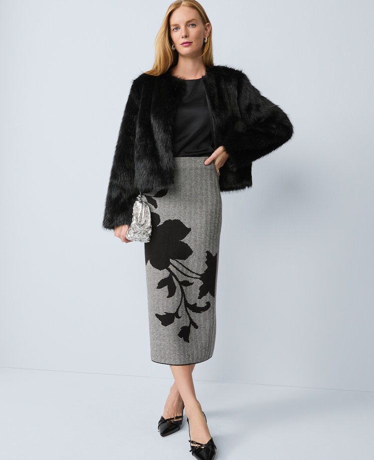 Petite Faux Fur Crew Neck Jacket