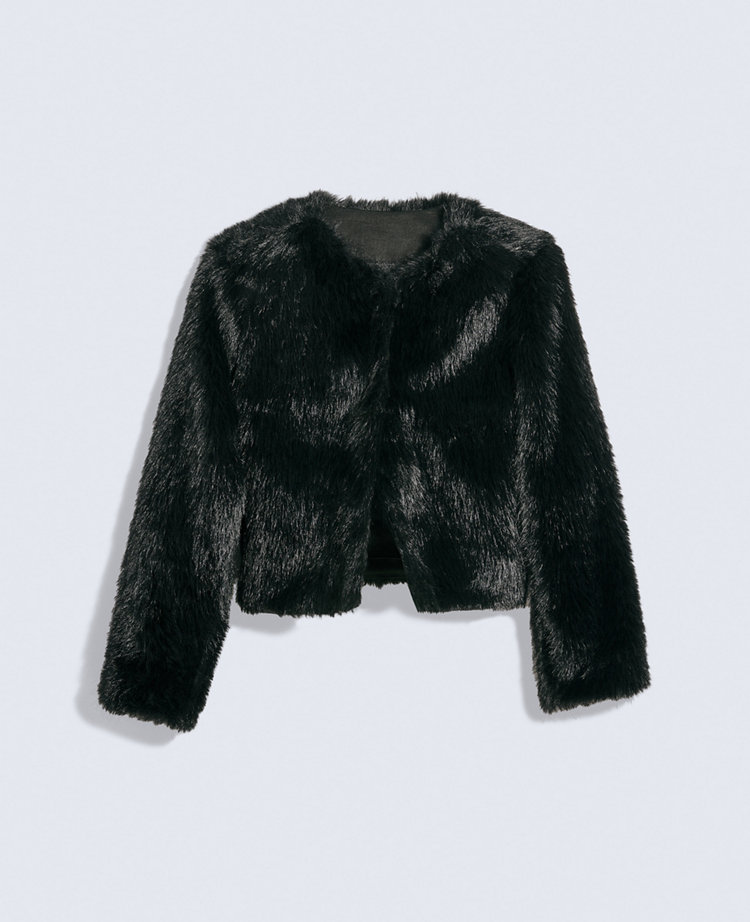 Petite Faux Fur Crew Neck Jacket