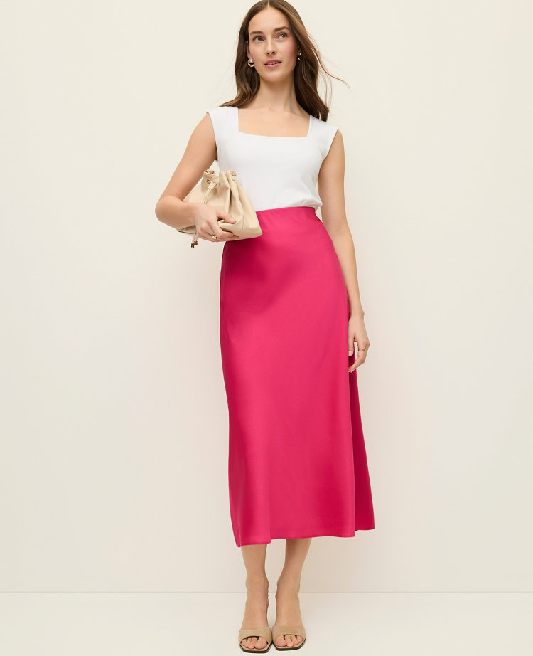 Petite Satin Bias Midi Slip Skirt