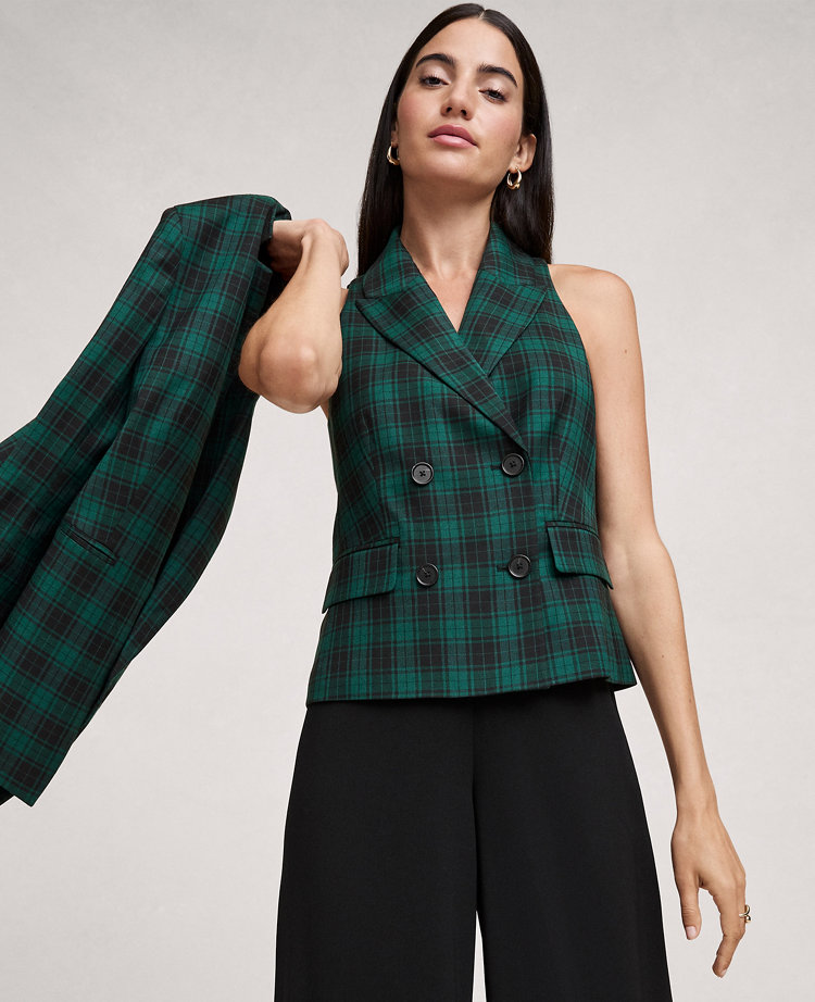 The Petite Double Breasted Vest in Plaid