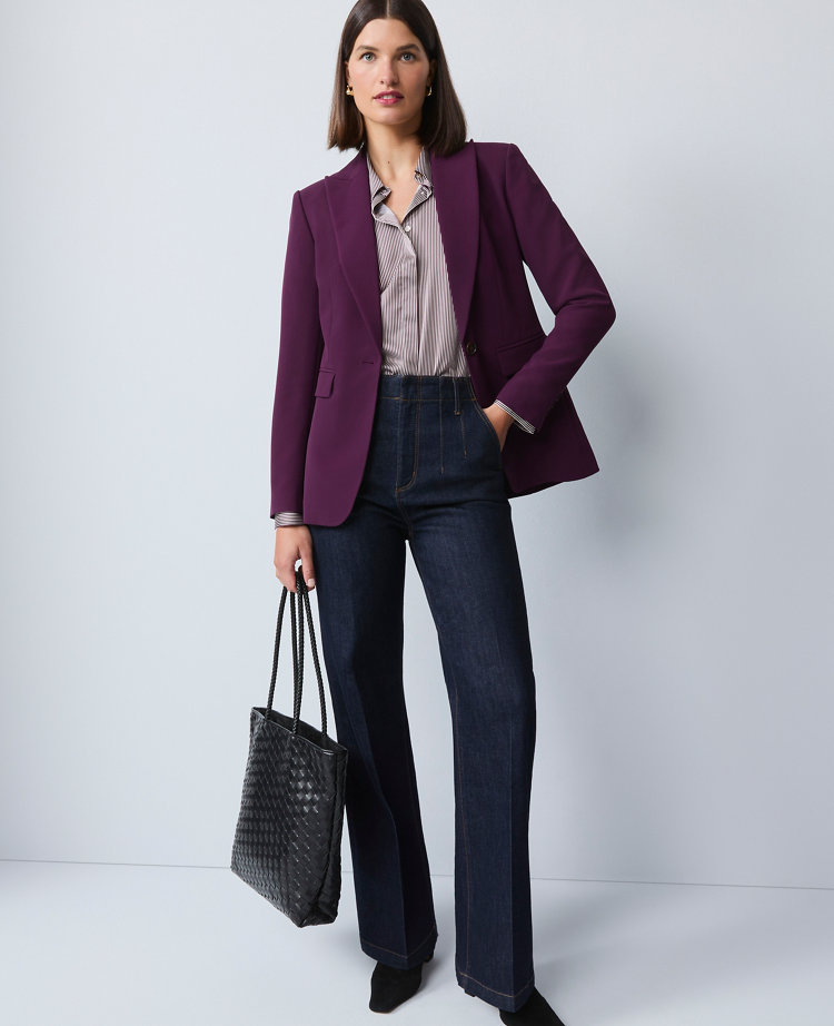 Petite Fluid Crepe Fitted Long Blazer