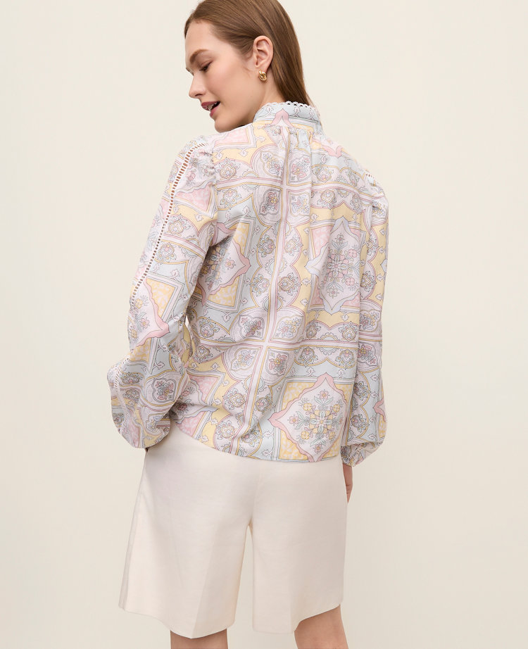 Tile Print Embroidered Lace Blouse
