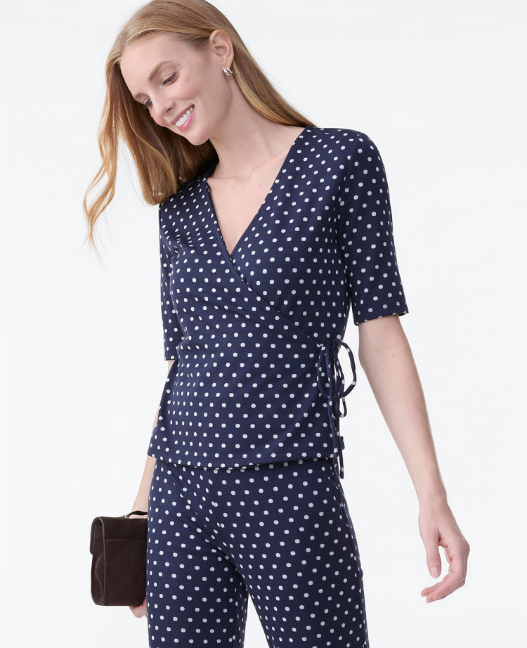 Dotted Tie Waist Wrap Top