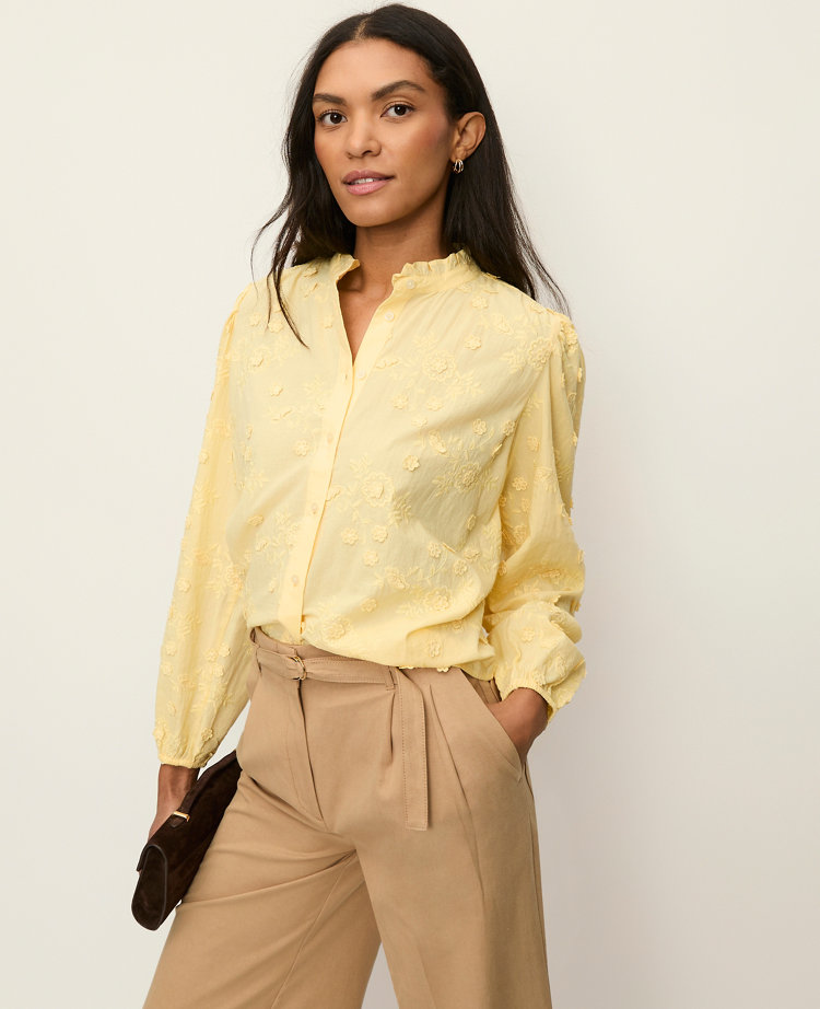 Embroidered Ruffle Collar Shirt