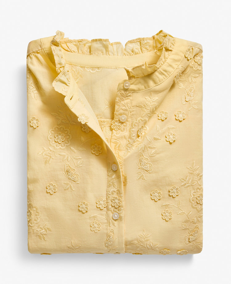 Ann Taylor Embroidered Ruffle Collar Shirt Women's