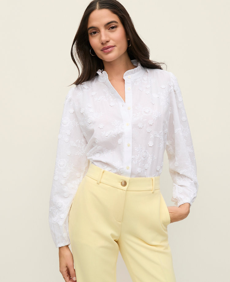 Embroidered Ruffle Collar Shirt