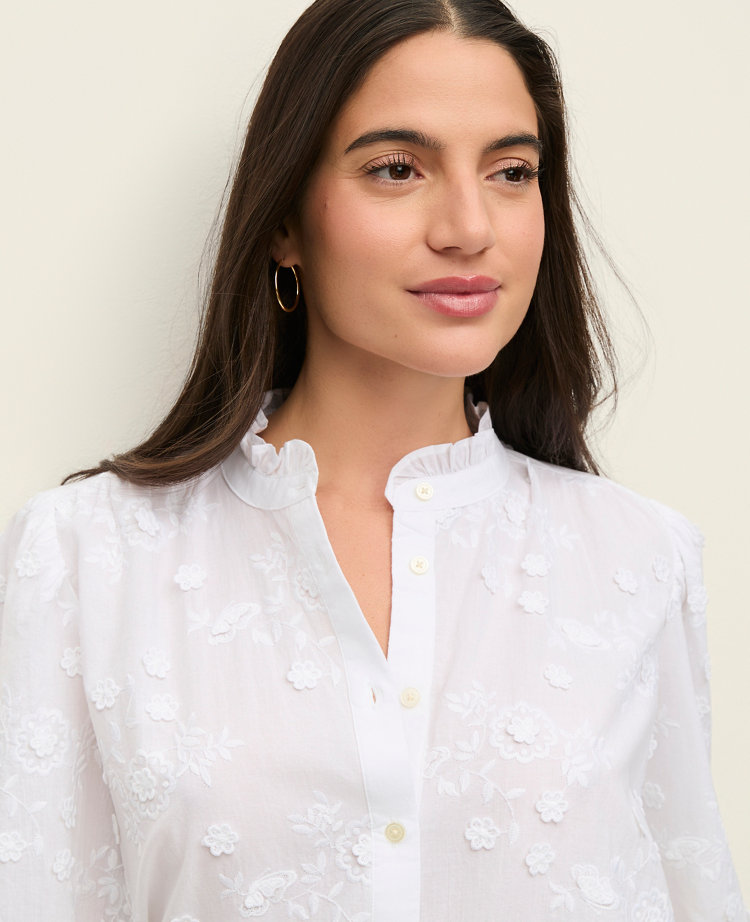 Embroidered Ruffle Collar Shirt