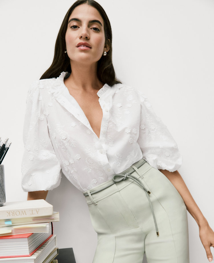 Embroidered Ruffle Collar Shirt