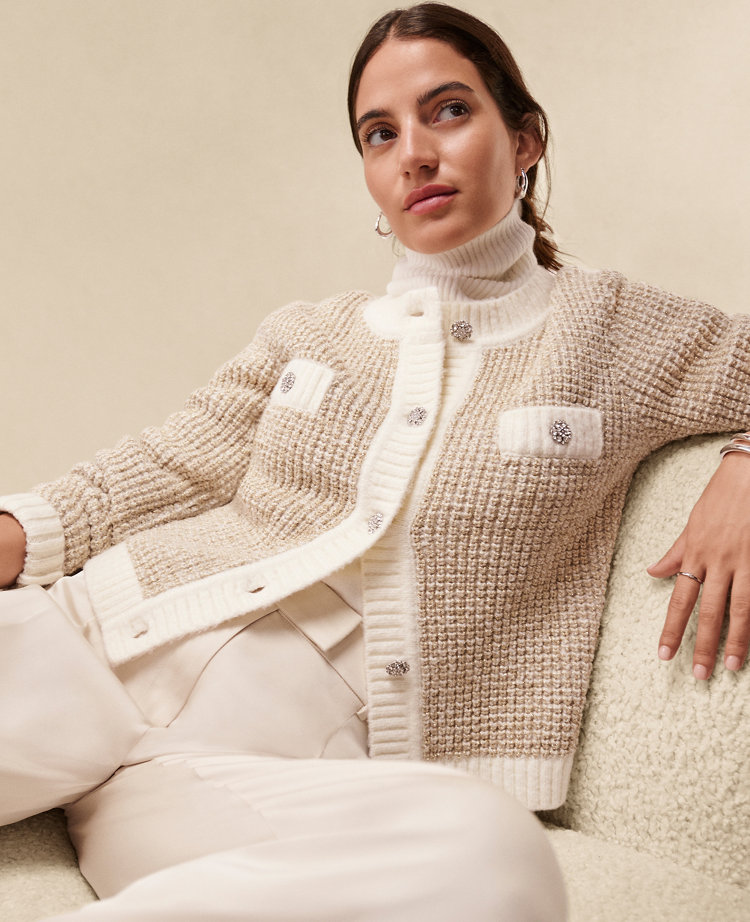 Metallic Waffle Knit Sweater Jacket