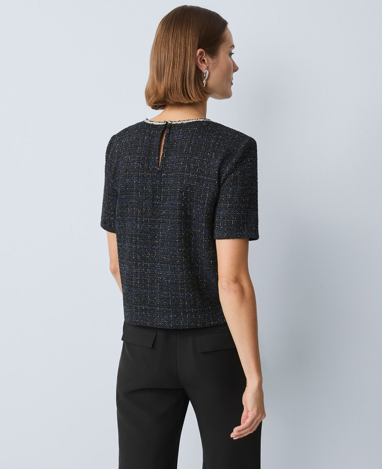 Ann Taylor Metallic Tweed Top In Black