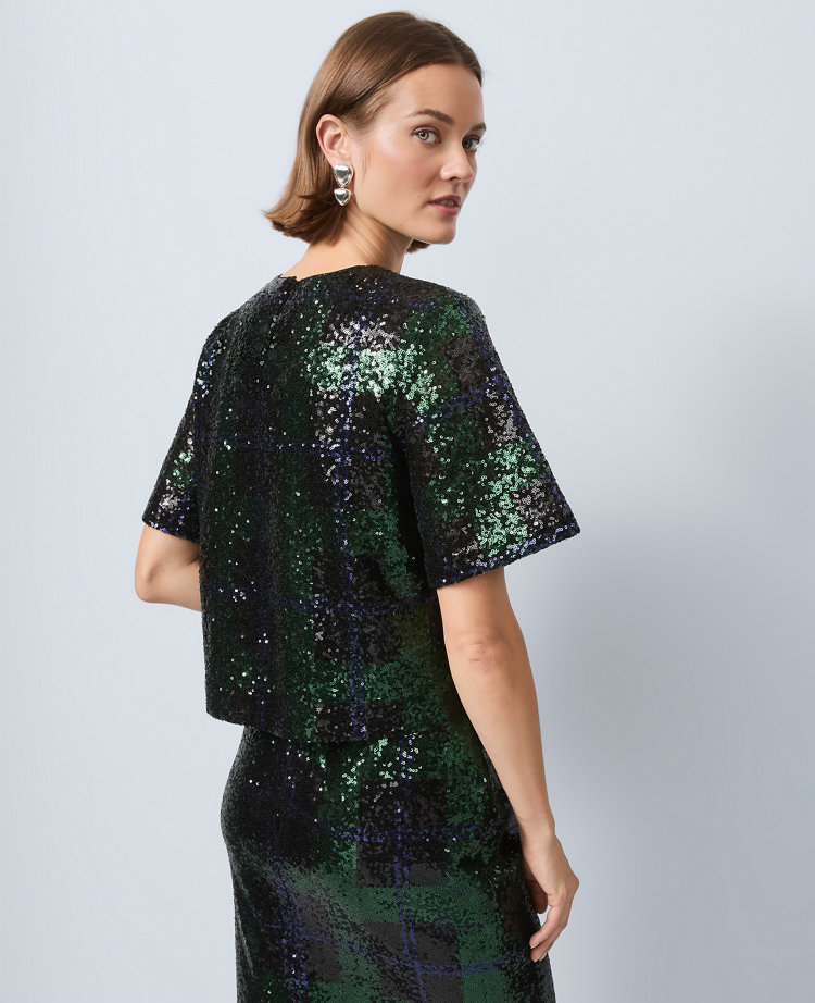 Ann Taylor Sequin Plaid Blouse In Black