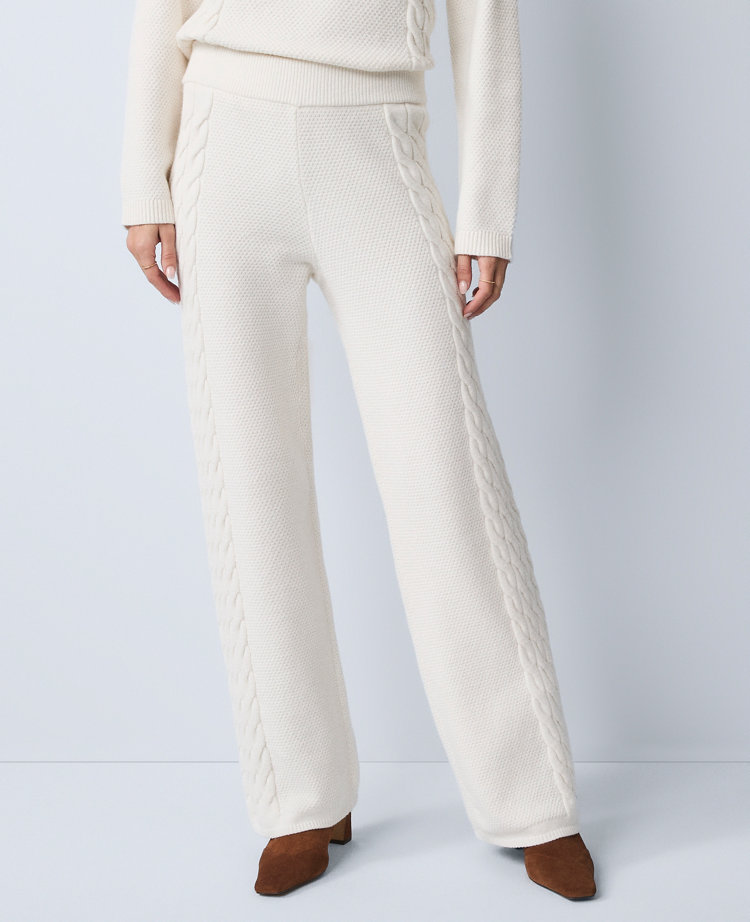 Ann Taylor Petite Weekend Collection The Mixed Stitch Wide-leg Sweater Pant In White