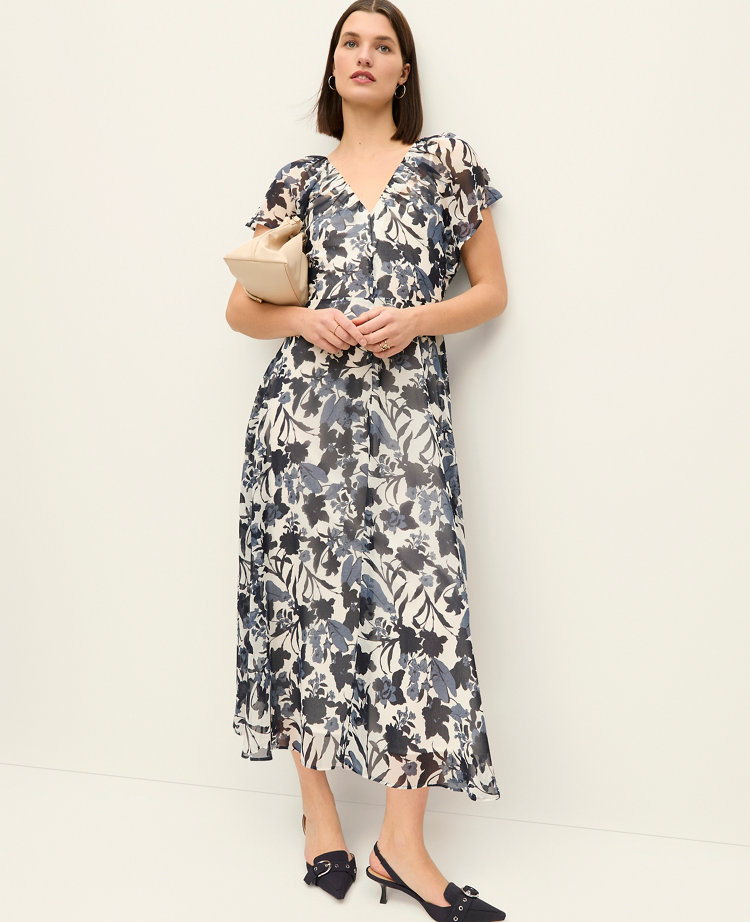 Floral Flutter Sleeve Midi Dress