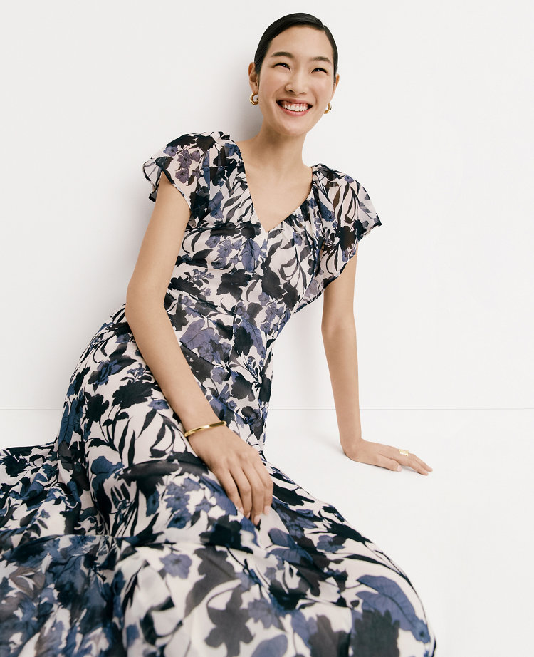 Floral Flutter Sleeve Midi Dress