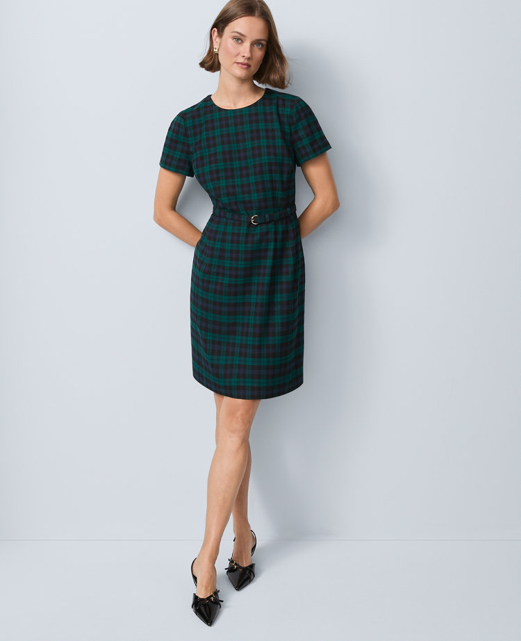 Plaid Belted Sheath Dress
