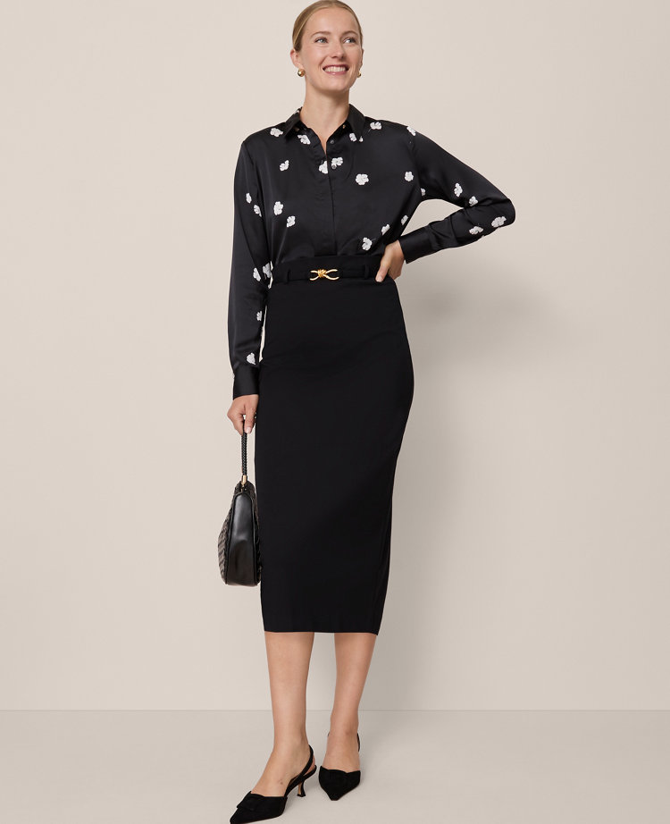 Petite Floral Satin Essential Shirt
