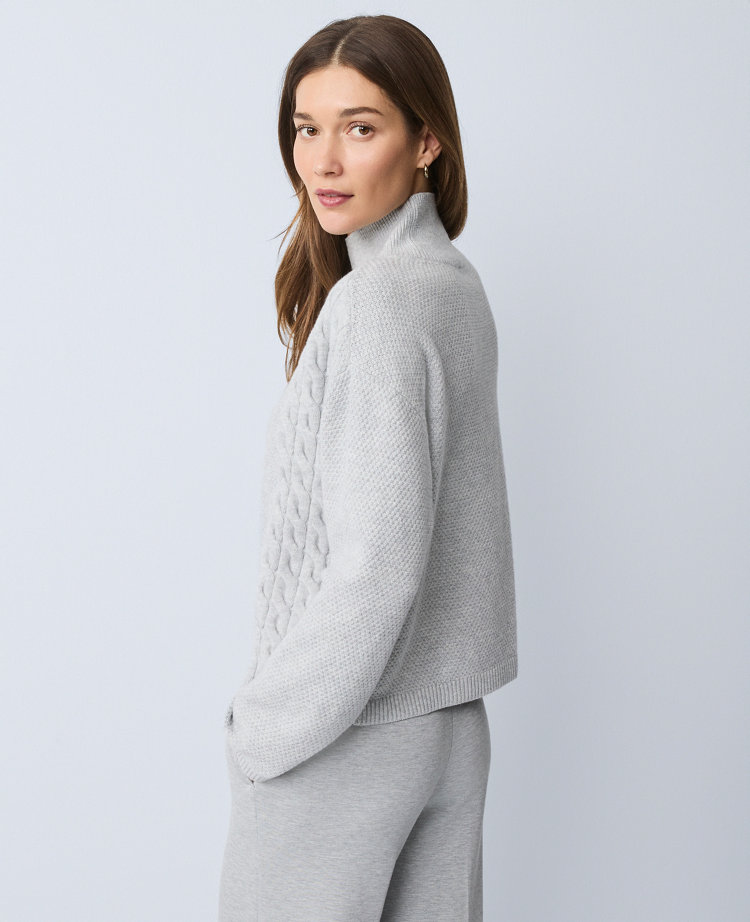 Ann Taylor Weekend Collection Mixed Cable Sweater In Gray