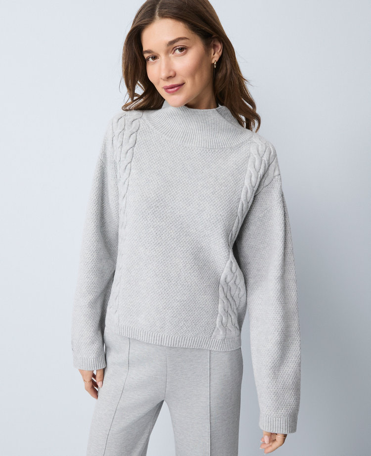 Ann Taylor Weekend Collection Mixed Cable Sweater In Gray