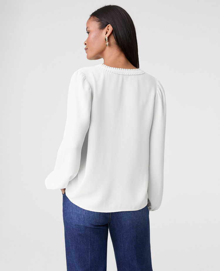 Bobble Trim V-Neck Blouse
