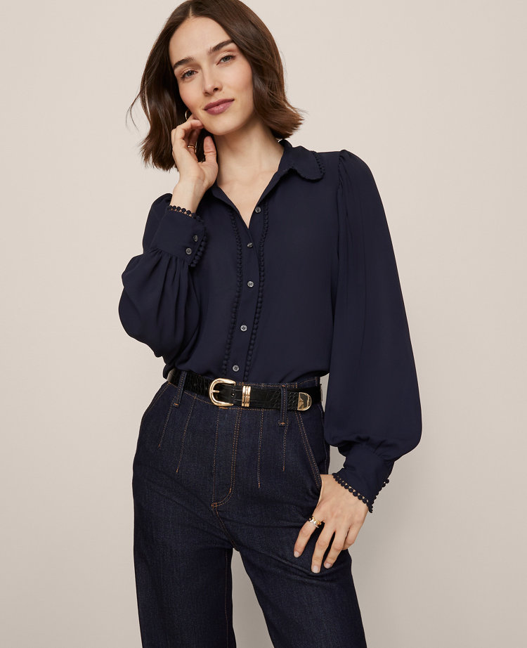 Bobble Trim Collared Shirt
