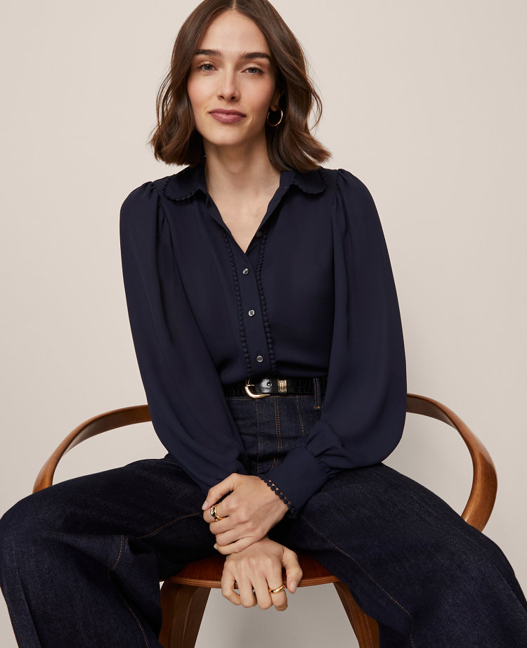 Bobble Trim Collared Shirt