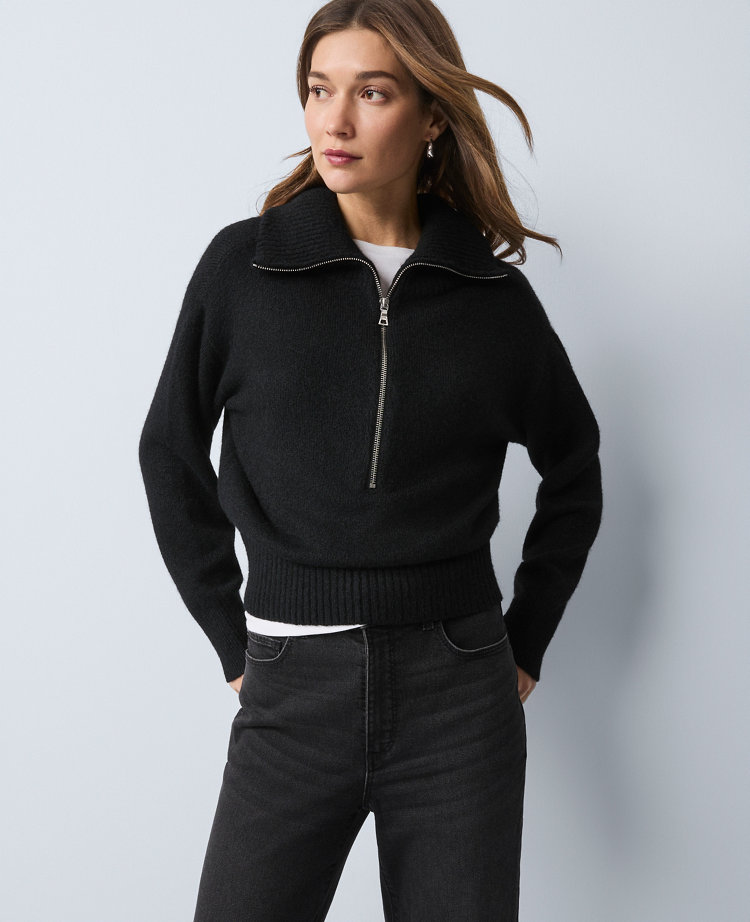 Ann Taylor Weekend Collection Half-zip Sweater In Black