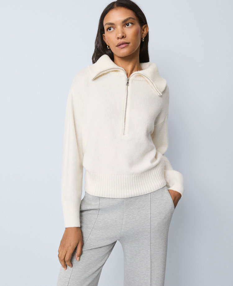 Ann Taylor Weekend Collection Half-zip Sweater In Neutral