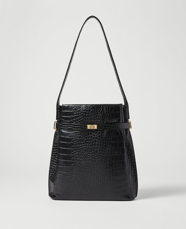 Croco Belted Bucket Bag
