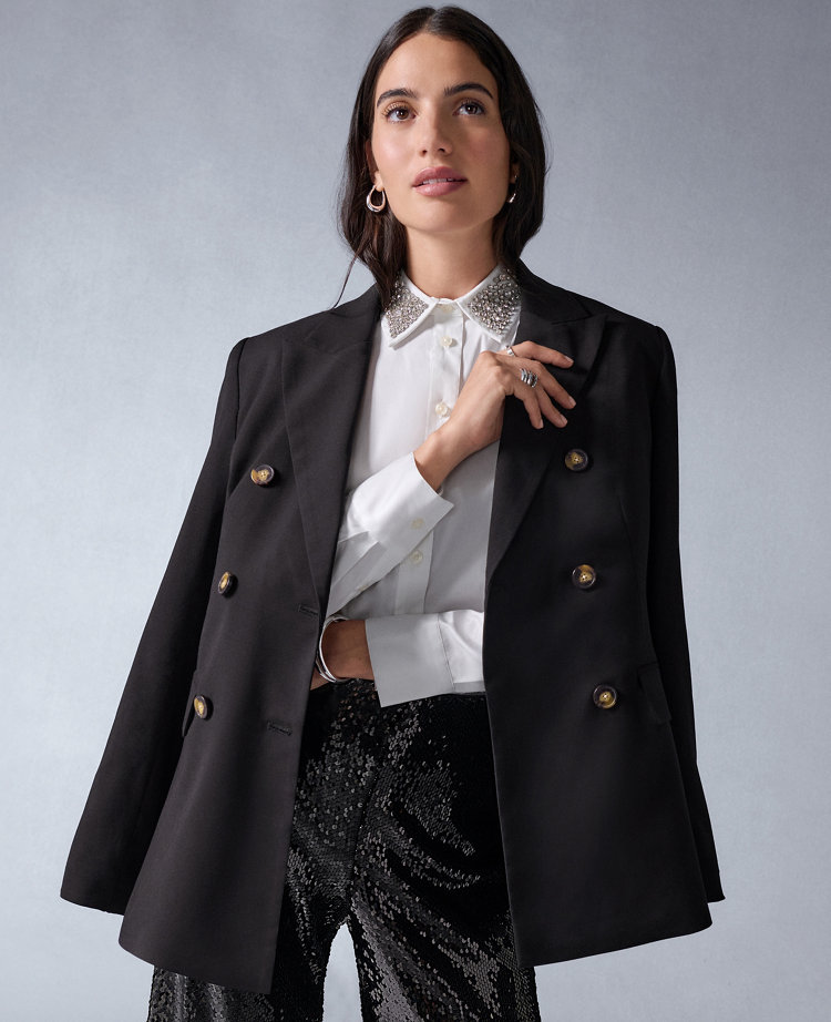 Petite Fitted Long Double Breasted Blazer