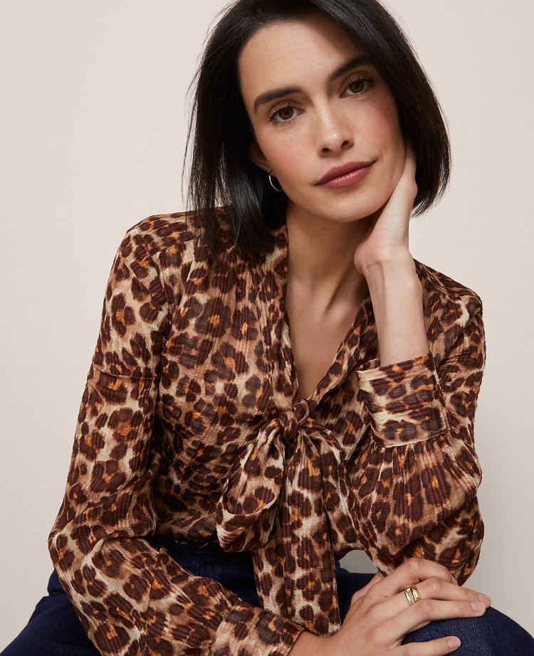Animal Print Tie V-Neck Popover