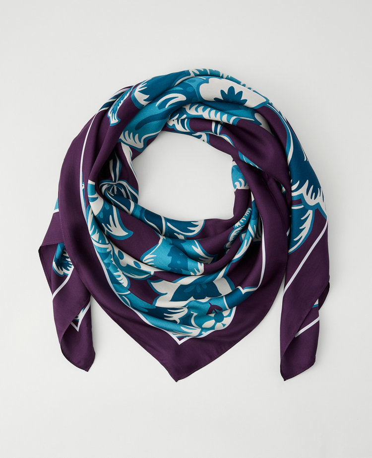 Ann Taylor Floral Oversized Silk Scarf In Purple