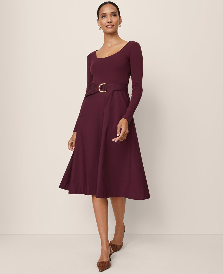 Mixed Media Flare Midi Dress