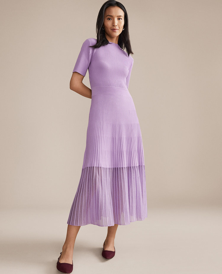 Mock Neck Mixed Media Midi Dress