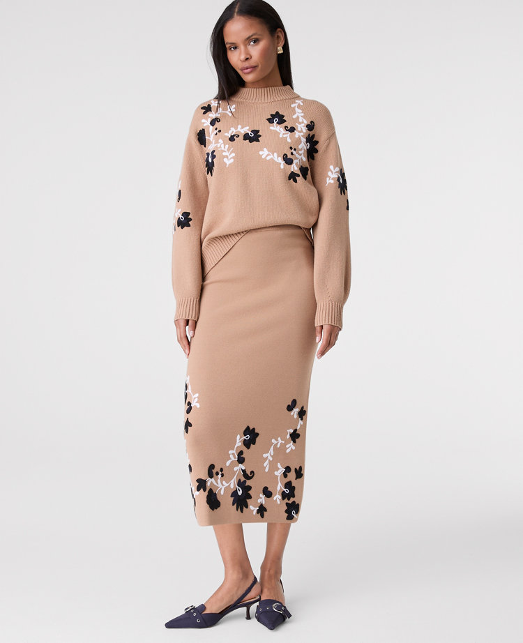 Floral Jacquard Midi Skirt