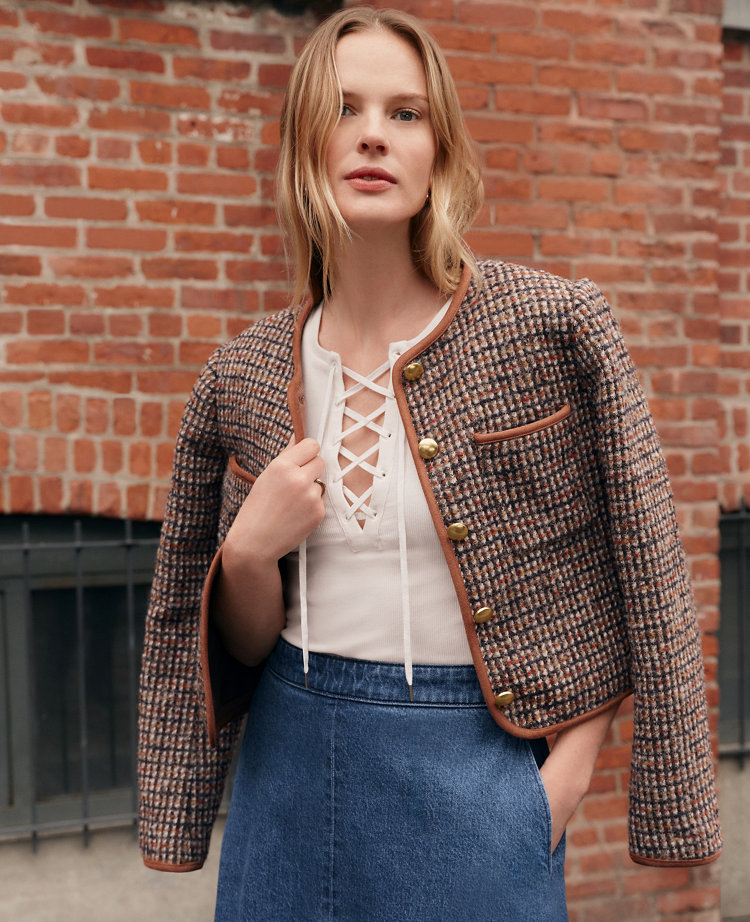 Petite Weekend Collection Tweed Crew Neck Jacket