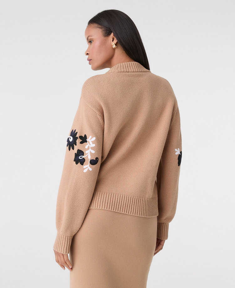 Embroidered Floral Mock Neck Sweater