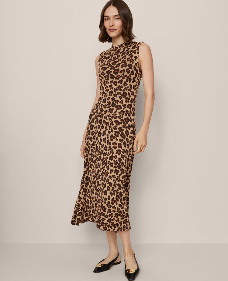 Petite Animal Print Mock Neck Midi Dress