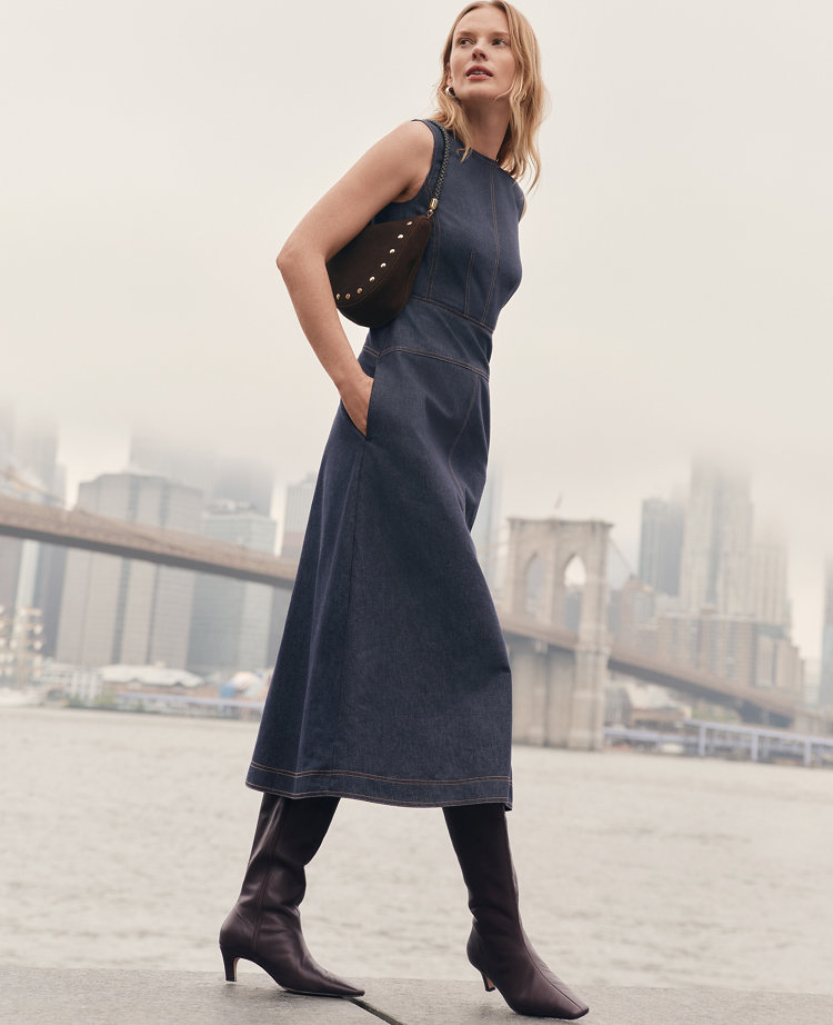 Petite Weekend Collection Crew Neck Flare Midi Dress