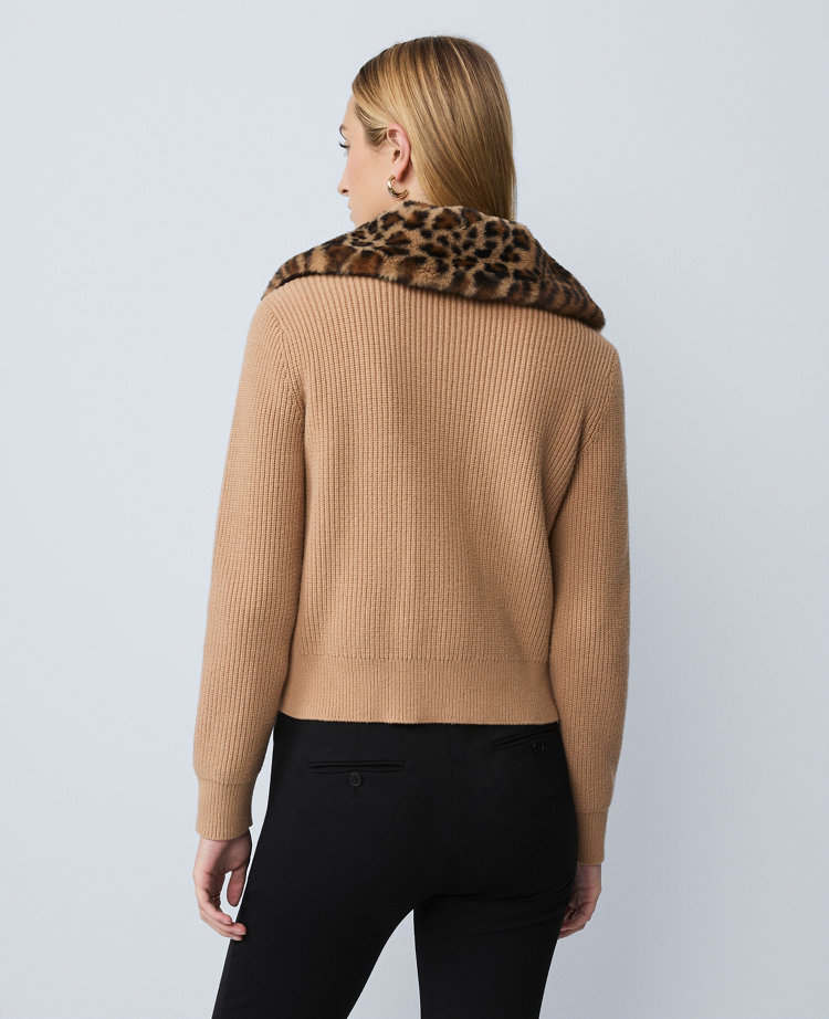 Weekend Collection Faux Fur Trim Ribbed Jacket
