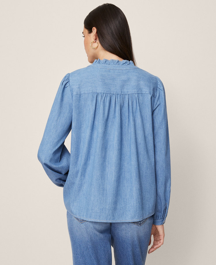Weekend Collection Chambray Ruffle Collar Popover