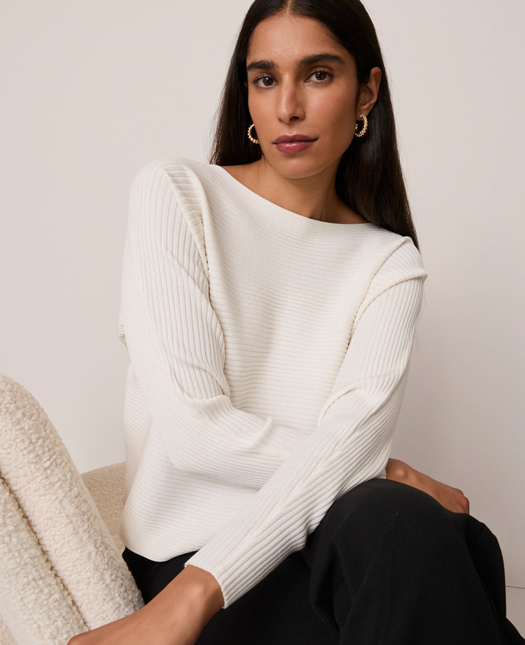 Ann Taylor Petite Ribbed Boatneck Sweater In White