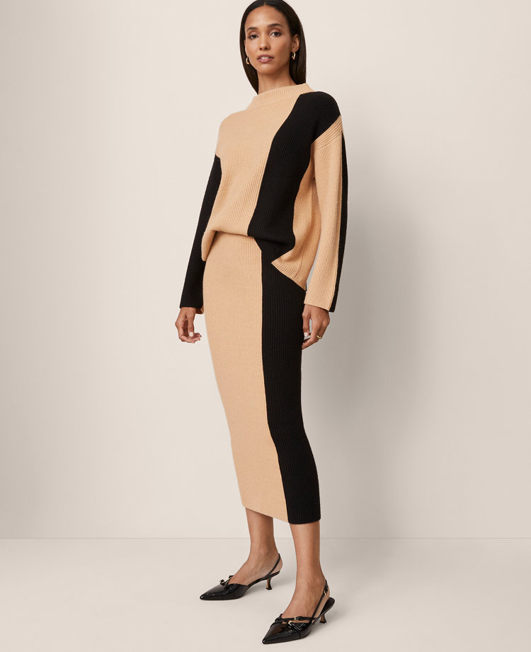 Ann Taylor Colorblock Ribbed Mock Neck Sweater In Multi